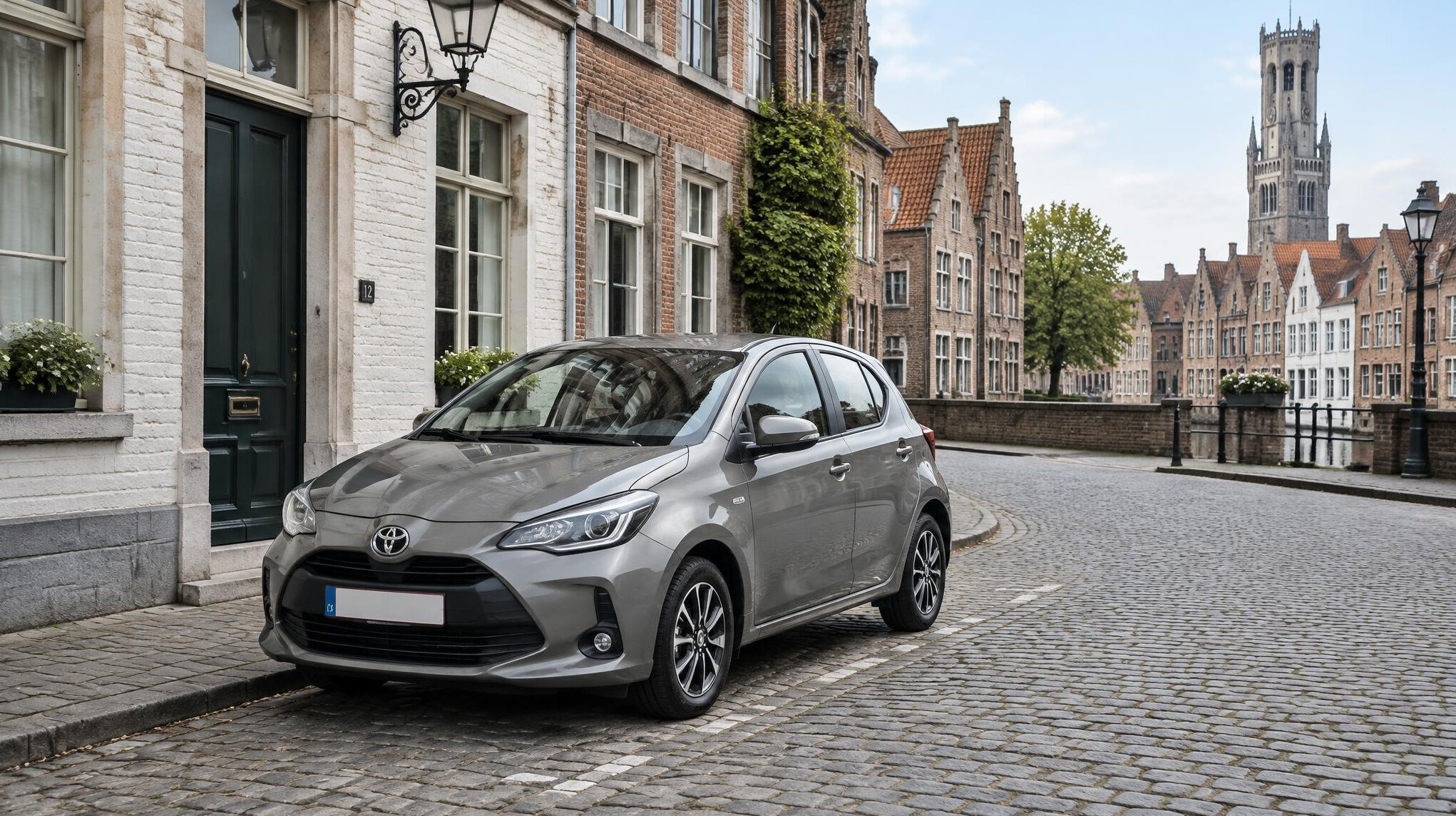 Compact car parked on a European street